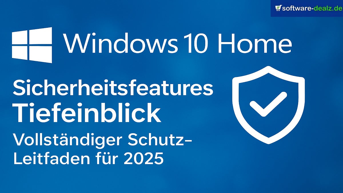 Moderne deutsche Infografik mit Windows 10 Home Sicherheitsfunktionen 2025