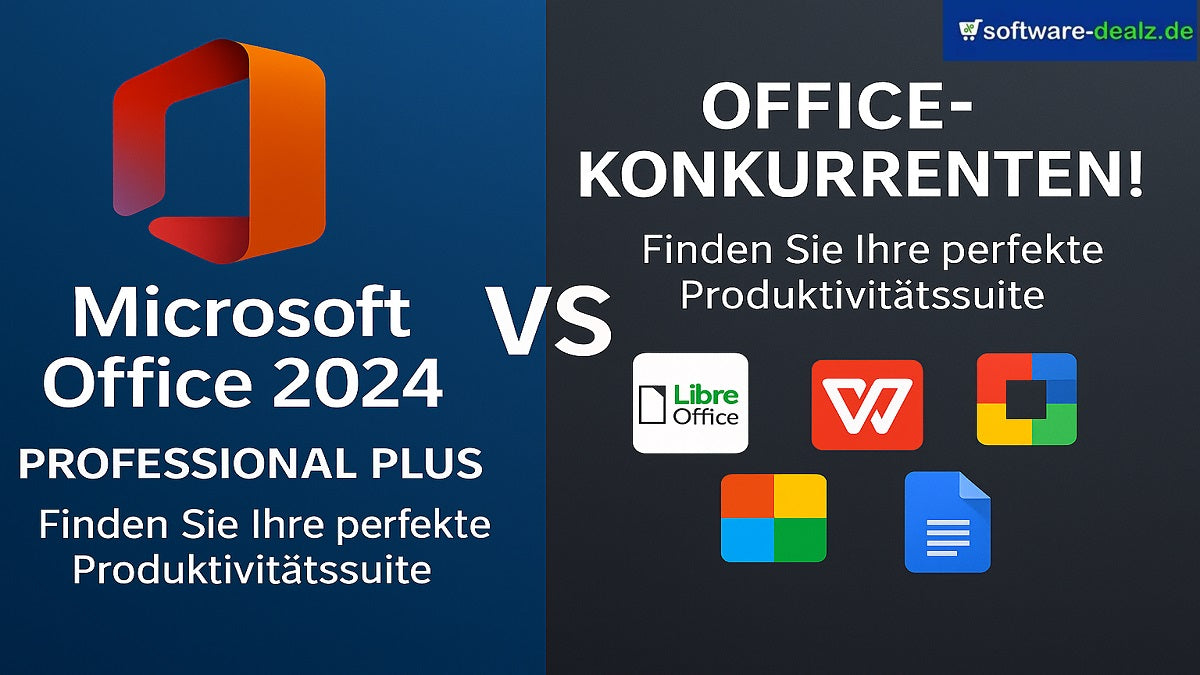 Vergleichsgrafik von Microsoft Office 2024 Professional Plus im Vergleich zu konkurrierenden Produktivitätssuiten